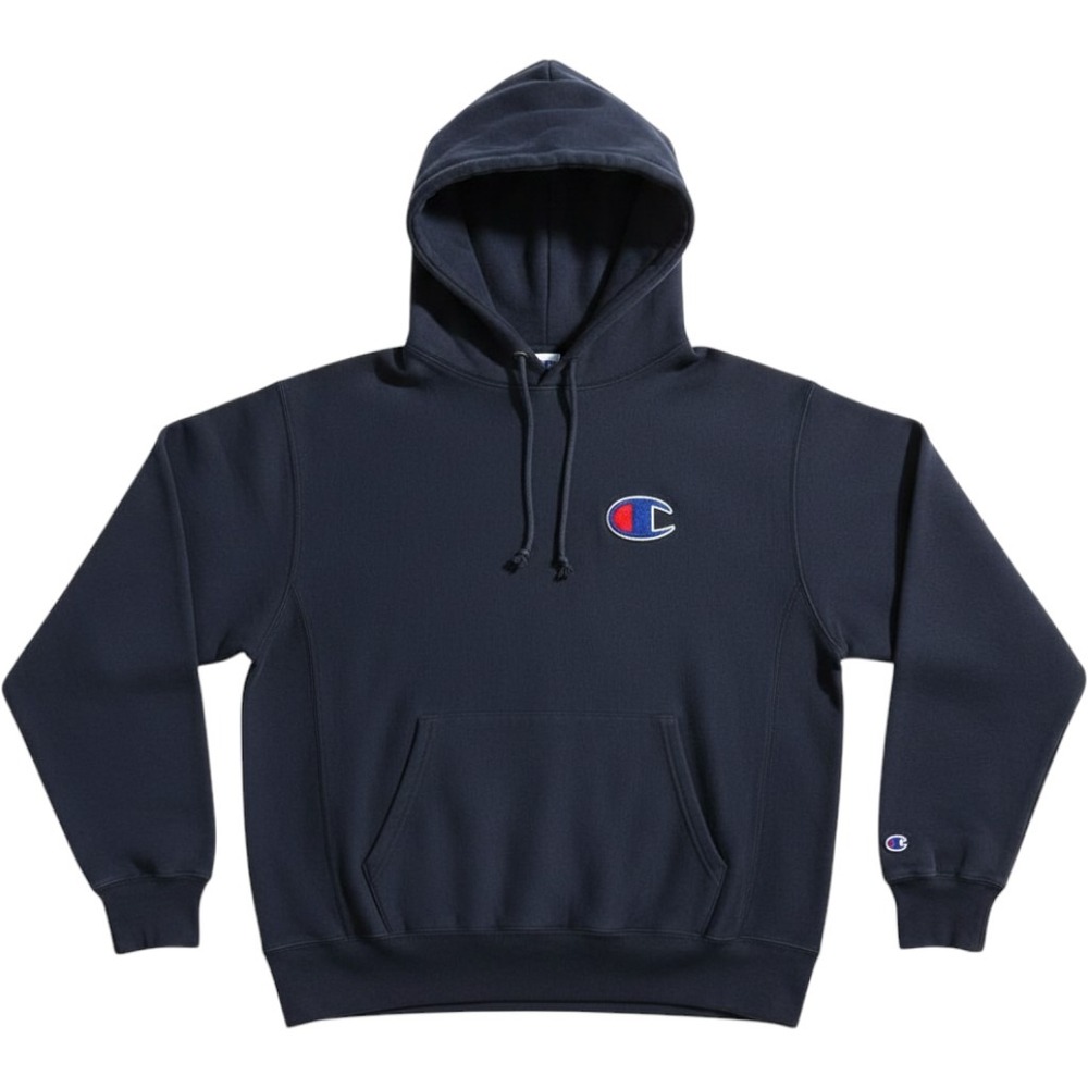 Champion‎ Reverse Weave Hoodie Navy Blue Mens Large Embroidered Logo Sweatshirt